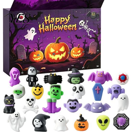 Spooky Toy Calendar Halloween Advent Calendar, 24 Days Countdown with Pcs Slow Rising Mini Rice Ball Plush Squeeze Toys, Scary Collectible Dolls Gifts