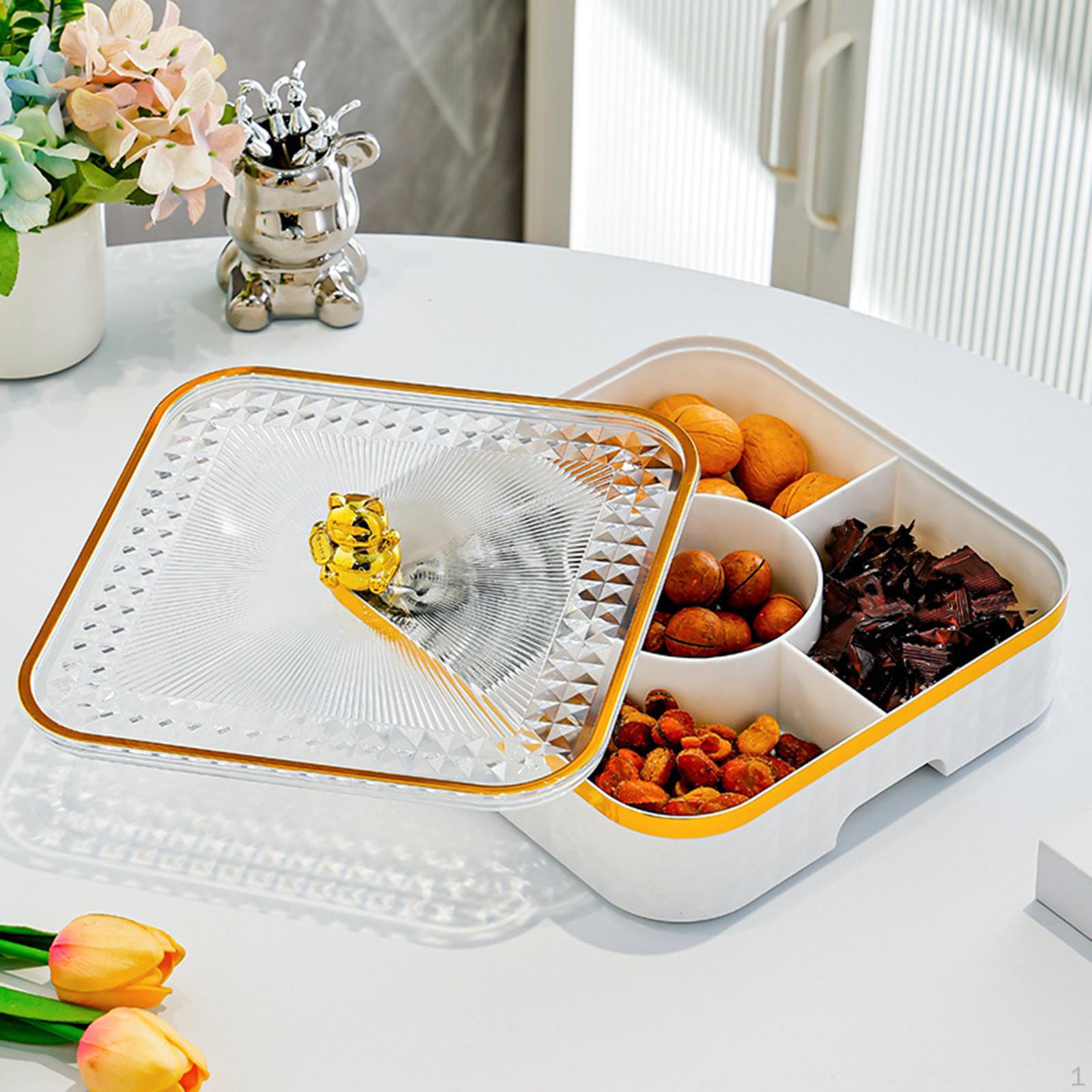 

Квадратный поднос 9,2x9,2x3 дюйма для орехов и конфет с 5 секциями для вечеринок Transparent