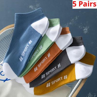 5 Paar Sommersocken für Herren, dünn, sportlich, atmungsaktiv und bequem, mit Buchstaben-Bootssocken, modisch, schweißabsorbierend, kurze Socken