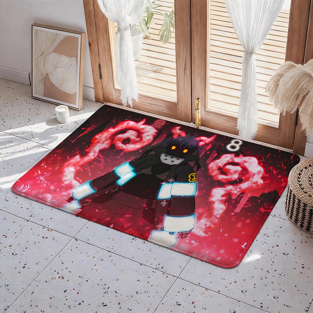 Anime F Fire Force Floor Mat Eco  Flannel Doormat Non Slip Odorless Indoor Floor Rug Soft Short Plush Home Mat