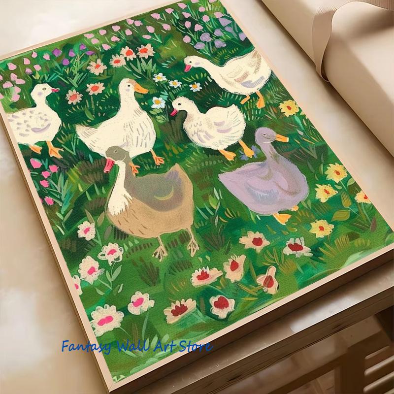 Vintage Kachní farma Farmhouse Cottagecore Jarní kachna Dětský pokoj Umělecký plakát Plátno Malba Nástěnné obrazy Domov Dětský pokoj Dekorace Dárek