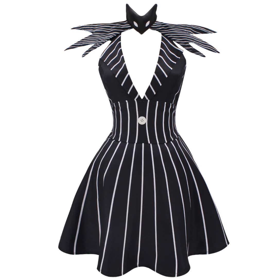 

Anime Jack Skellington Cosplay Costume Christmas Outfit Black Stripe Dress For Woman Halloween Costume For Woman XXXL бежевый