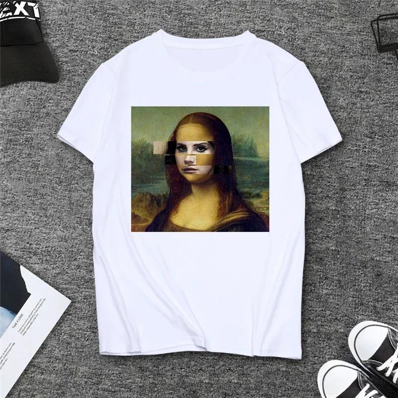 Summer Spoof Mona Lisa Drink Beer Print T Shirts Women Aesthetics Funny Casual Short Sleeves Tops Female Sleeved Harajuku