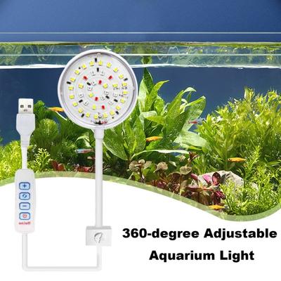 5W/7W Fish Tank Clip Lamp USB Power LED Full Spectrum Waterproof Algae Ornamental Lighting Hose Connection 360-degree Adjustable Energy-Saving