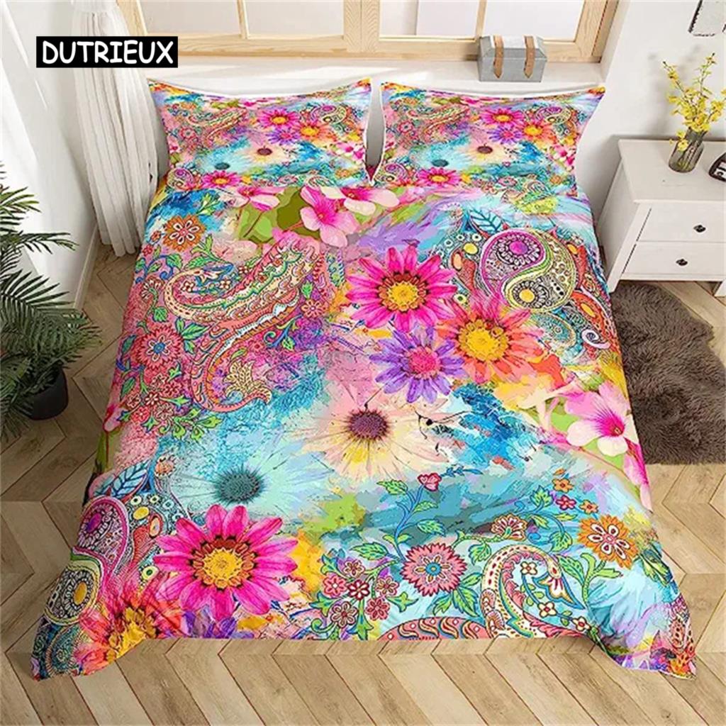 Tie Dye Duvet Cover Hippie Spiral Bedding Set Ethnic Boho Duvet Cover Swirl Tie Dye Pattern Bed Bohemian Hippie Bedding Decor