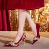 8.5cm High Quality Suede Women'S Pumps And Heels Luxury Rhinestone Wedding Shoes For Women Fashion Thin Heel Women Shoes Tacones