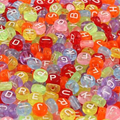 100/300/500pcs Translucent Colorful Round Acrylic Alphabet Beads 4x7mm White Letter A-Z Beads for Jewelry Making and DIY Bracelets, Necklaces