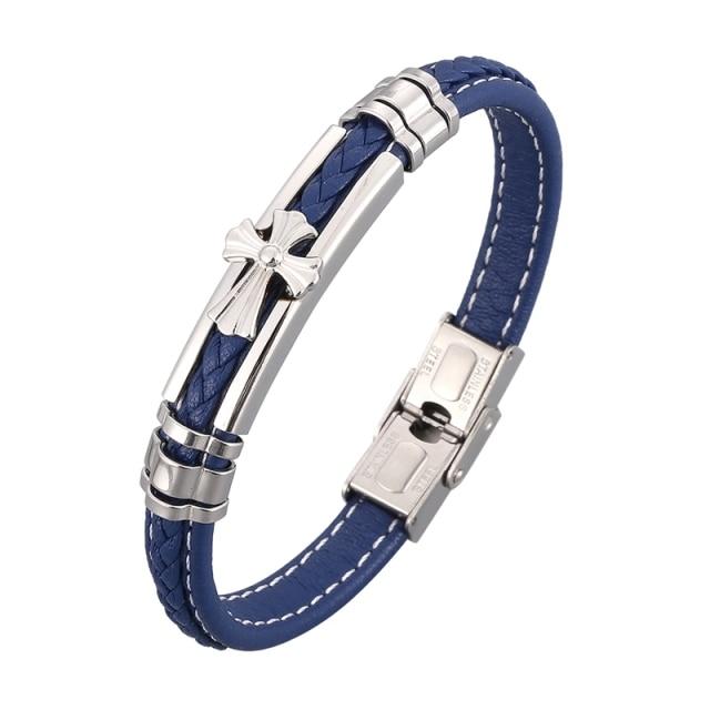 New Trendy Leather Bracelet Men Stainless Steel Handmade Bangles Male Wristband Charm Hand Jewelry Boyfriend Husband Gift Sp1037