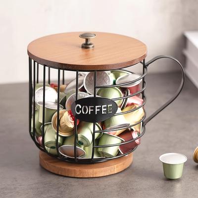 Coffee Pod Holder With Base And Lid Iron Coffee Capsule Holder Hollow Coffee Pod Storage Home Decor Shelf Home Cafe Office Use