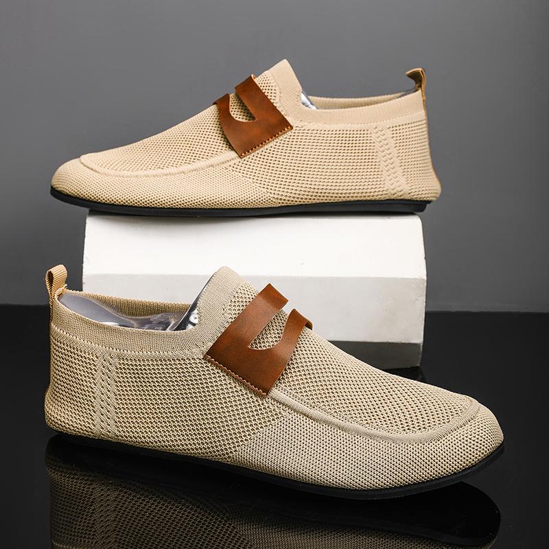 YRZL Round Toe Flat Shoes Solid Color Men Slip on Shoes Casual Breathable Comfortable Mens Mesh Loafer Shoes Outdoor Loafers Man