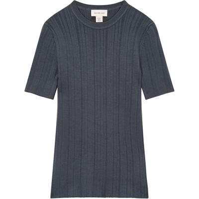 Solid Color Round Neck Slim Fit Short Sleeve Knit Top Women Tops Charcoal 47B361G4XN