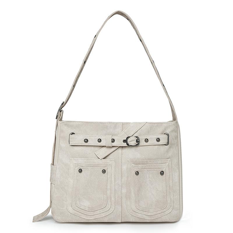 

Сумка-тоут из мягкой кожи с заклепками, женская сумка через плечо, сумка через подмышку бежевый