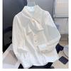 Women's Bow Shirt French Style Loose Turndown Collar Single Breasted Solid Color Ladies Blouse Spring Leisure Fashionable Famale Long Sleeved Top
