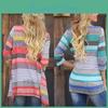 Elegante Cardigan Asimmetrico a Righe con Maniche a Tre Quarti per la Moda Autunnale