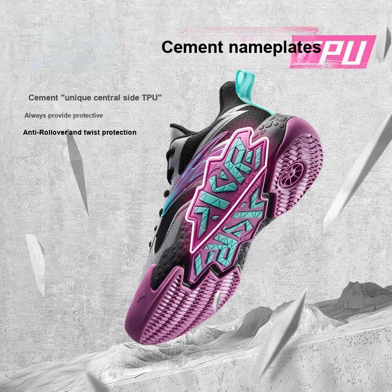 Anta Kids Cement Nemesis Professional Basketball Shoes Non-Slip Shock Absorbing Wear-Resistant Low-Top Kids Basketball Shoes Black Gray A12431101-2