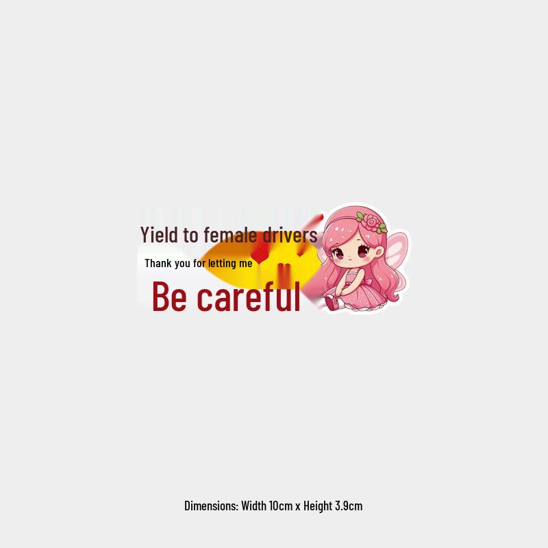 Reflective Cute Cartoon Text Sticker:  Yield to Female Drivers  - Waterproof Rear Windshield Accessory
