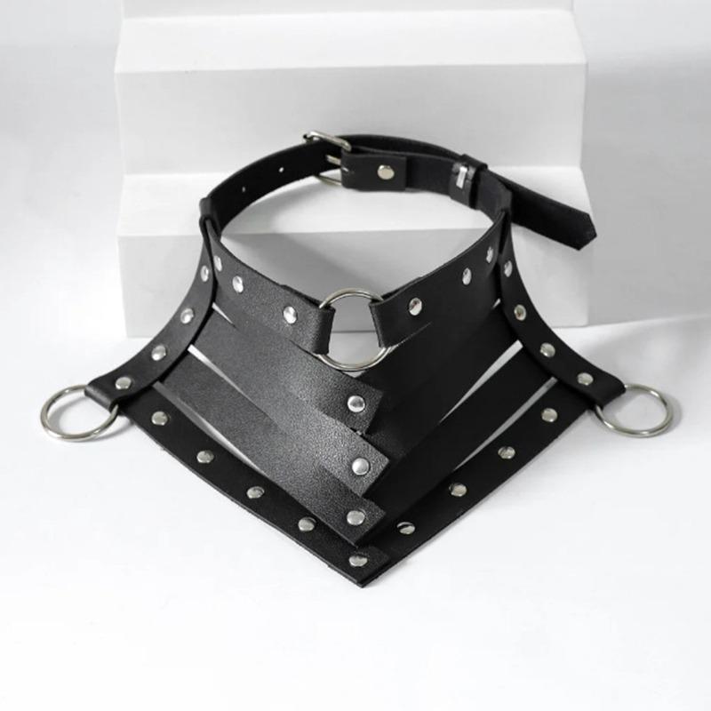 Gothic Faux Leather Choker Punk Rivet Collar With O Ring Adjustable Harness Neckpiece For Women Party Daily Wear And Gift