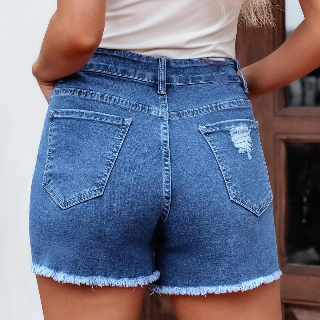 Ladies' Casual Hole Breaking Versatile Fashionable Denim Shorts