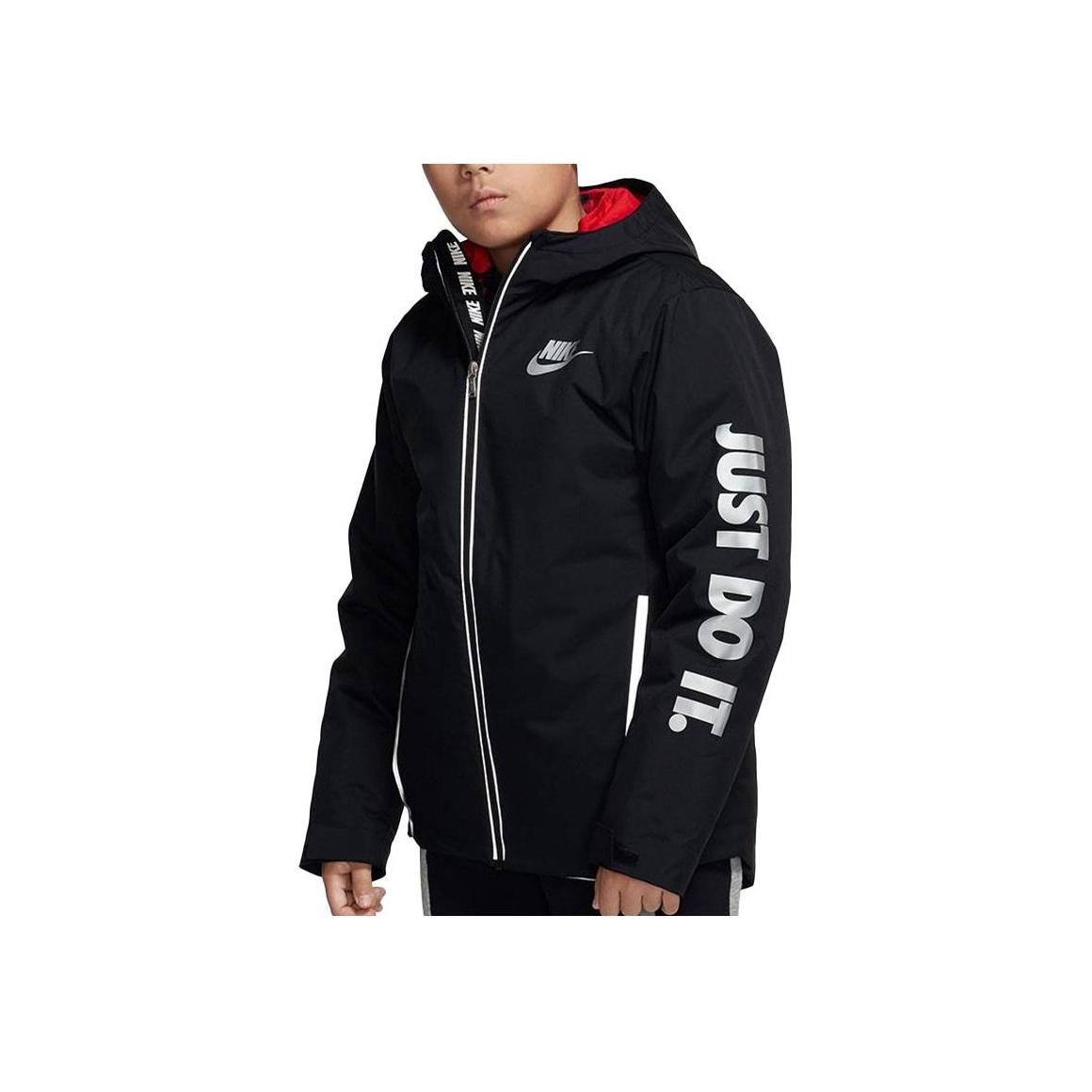 

Nike Cotton Jacket Logo Print Zipper Hooded Mid-Length Kids jackets Black DB6986-010 M