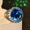 Luxury Female Big Blue White Zircon Stone Ring Silver Color Wedding Jewelry For Women
