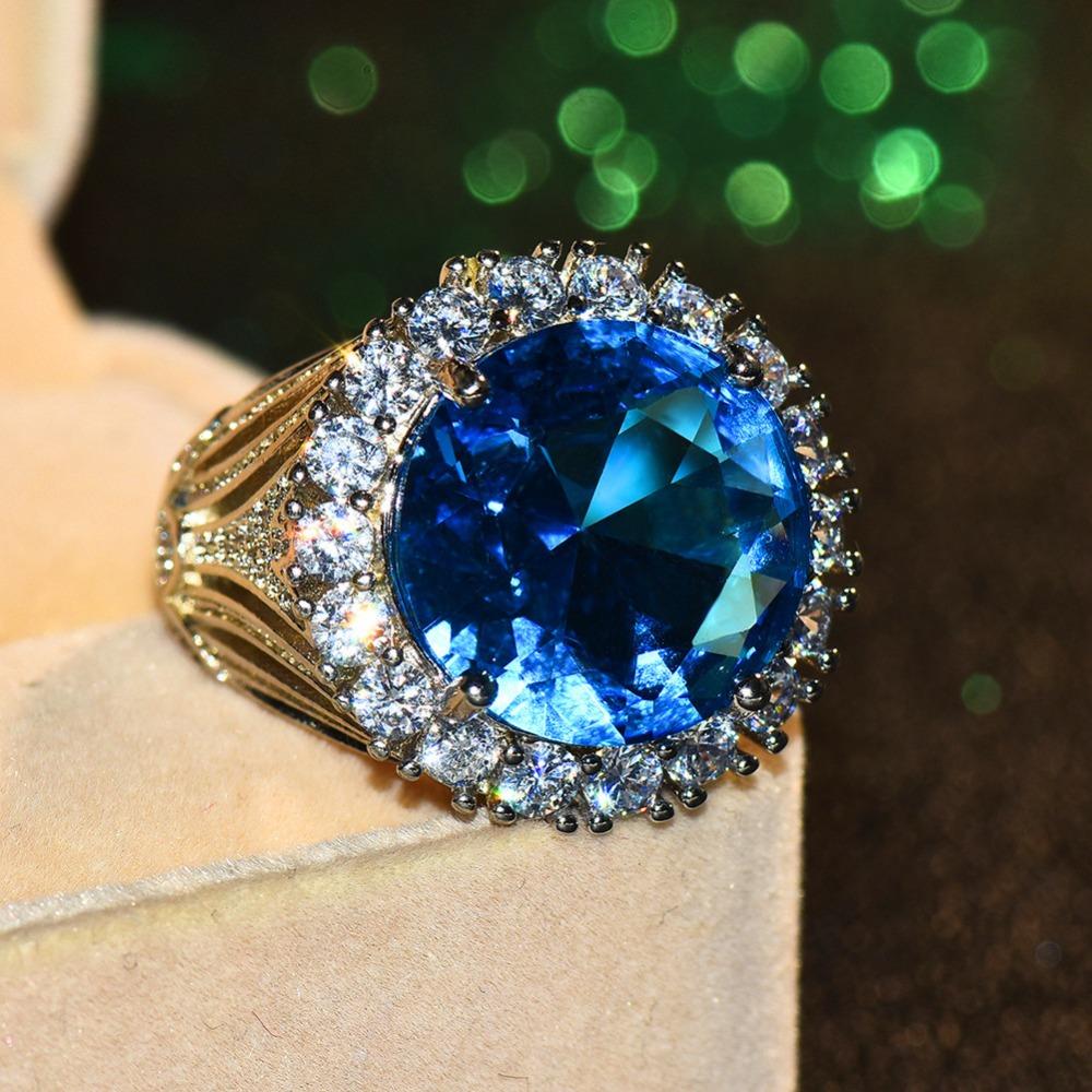 Luxury Female Big Blue White Zircon Stone Ring Silver Color Wedding Jewelry For Women