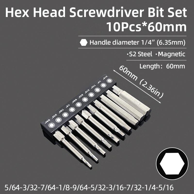 

Набор шестигранных отверточных бит 50/60 мм Метрический H1.5-H12 Имперский 5/64-5/16 Магнитный шестигранник 1/4 Аллен Ключ Сверла S2 Ручной инструмент