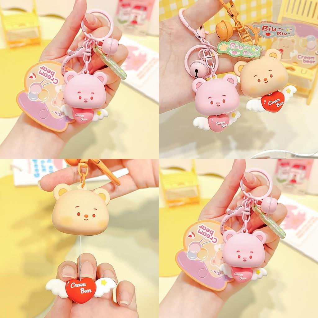 Adorable Original Cream Bear Heart Pull Keychain Unique Cute Resin Accessory Gift
