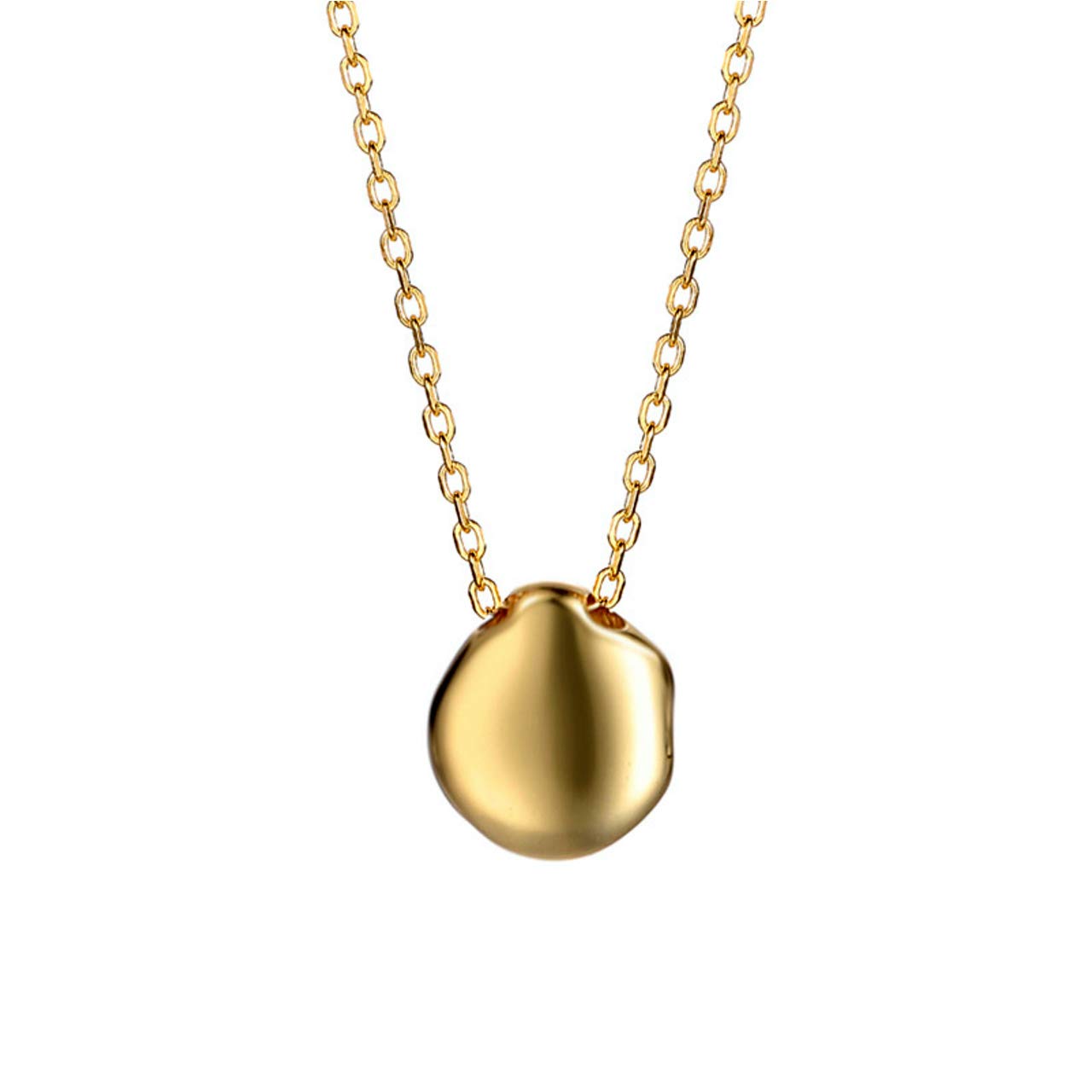 [ZIYMU] Necklace, Round Teardrop Pendant, Sterling Silver 925, Figaro Chain, Women s, 40cm, 5cm Extension, Gold, zm-p-045g