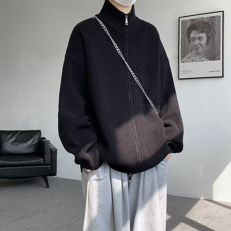 

Men s Stylish Double Zipper Stand Collar Knit Sweater Large