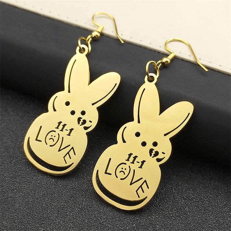 Kpop Lil Peep Rabbit Sad for Love Couple Drop Earring for Women Stainless Steel Gold Color Music Fans Earring Jewelry E3624S01