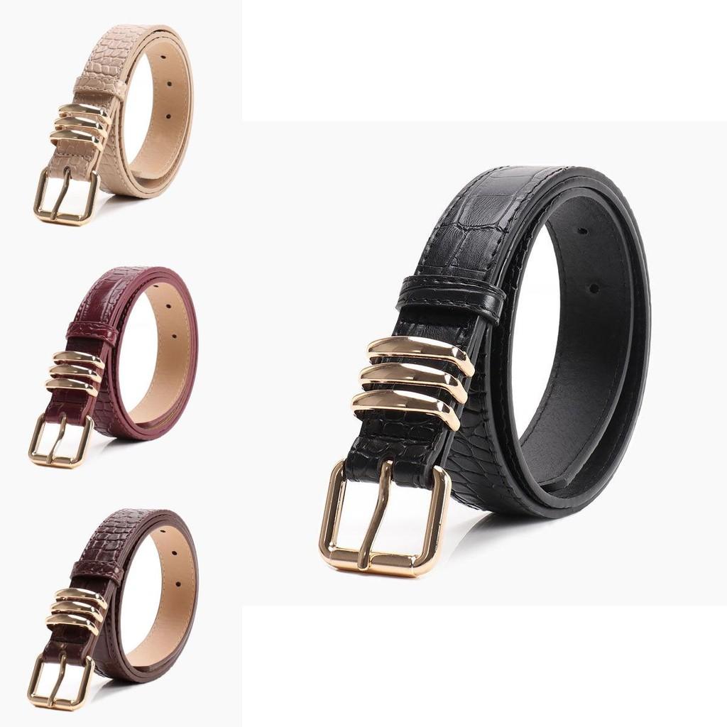 Womens Minimalist Pu Leather Belt With Alloy Pin Buckle And Vintage Stone Detail For Daily Wear