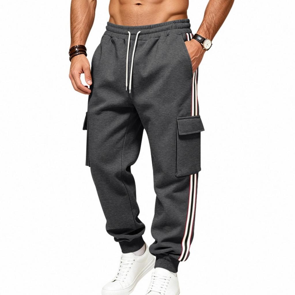 Men's -Lined Cargo Sweatpants, Loose Fit Multi-Pocket Joggers for Outdoor Hiking, Travel and Casual Everyday Wear