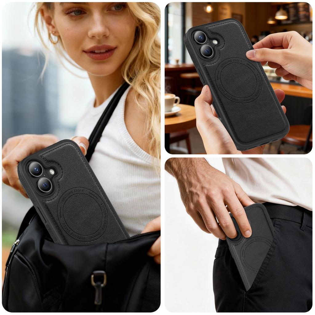 For iPhone 17 Case Compatible with MagSafe Leather Back Phone Cover