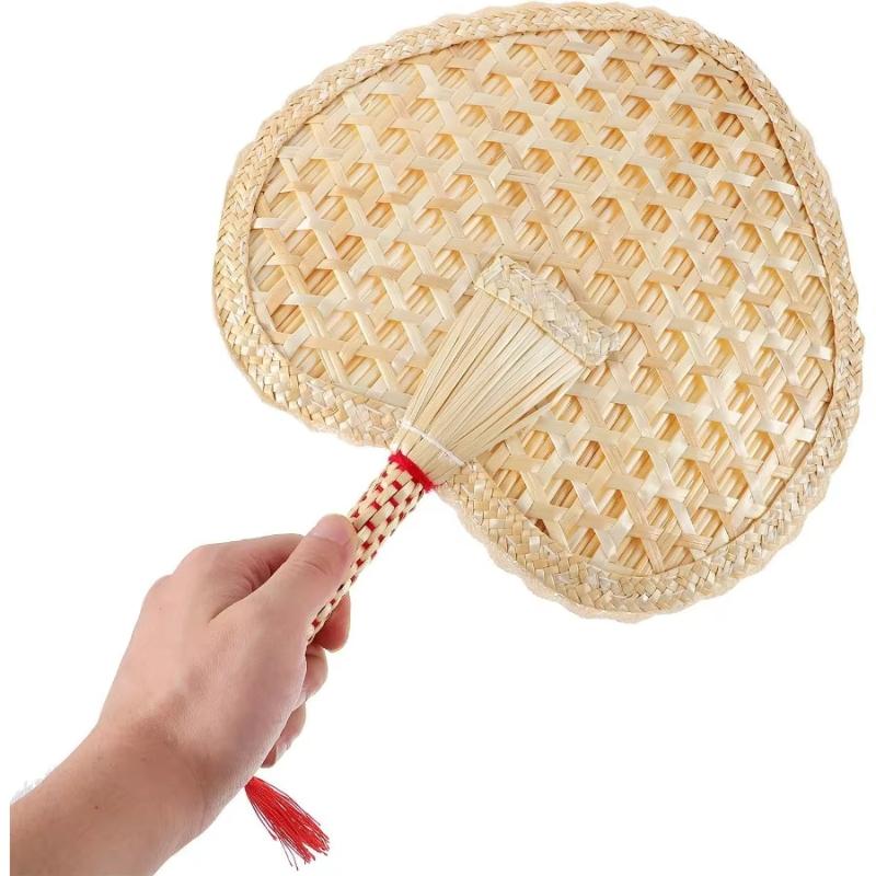 Fashion Hand Woven Wheat Straw Fan Exquisite Rustic Chinese Portable Vintage Handheld Fan For Summer Cooling