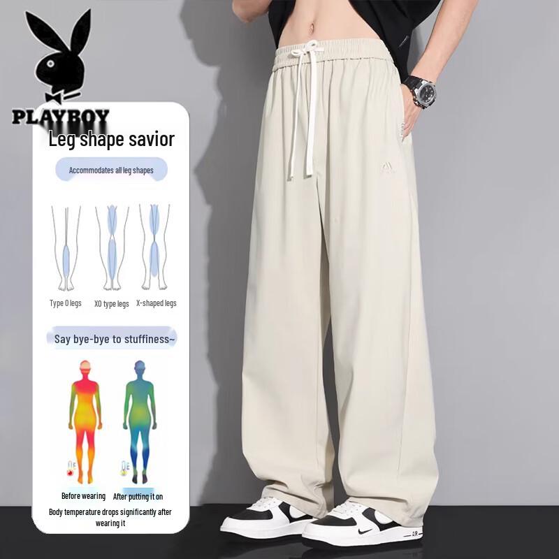 Playboy Men's Ice Silk Relaxed Fit Casual Pants