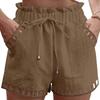 Dame Shorts Para Bomuld Linned Ensfarvet Tynd Udskåret Design Kantlomme Stram Talje Shorts Strandtøj Hvide Klæder