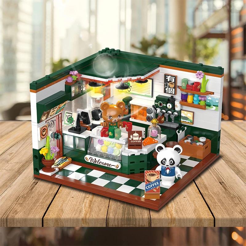Mini City Street View Café Bar Friseursalon Bausteine Kreatives 3D Puzzle Raummodell Spielzeug Freunde Kinder Geburtstagsgeschenk ohne Karton