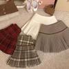 Koreanischen Stil Retro Spicy Girl Plaid Faltenrock Herbst Winter College Stil Woll Minirock Hohe Taille Süßer Kawaii Rock