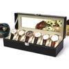 Black Leather Watch Organizer Case Display Box Accommodate Different Size Watch