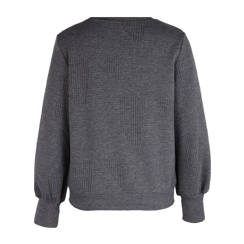 Women's Fashion Casual Round Neck Dark Pattern Pullover Autumn Solid Color Long Sleeve Texture Sweater