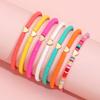 Bohemian Rainbow Stackable Bracelets Set For Women Heart Charm Soft Clay Pottery Layering Beads Chain Bangle Female Boho Jewelry
