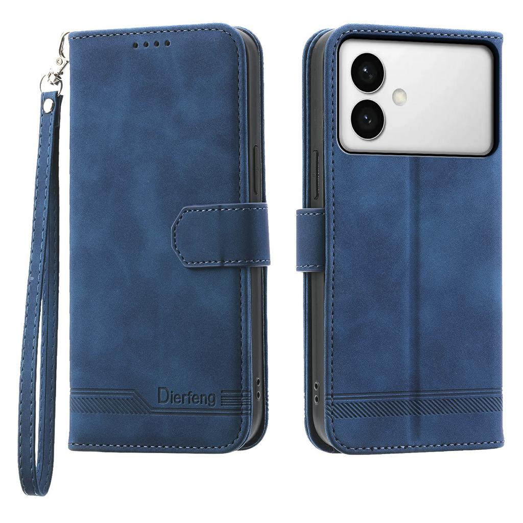 DIERFENG DF-03 For Samsung Galaxy S26 Edge Case Lines Imprint Wallet Leather Phone Cover with Wrist Strap