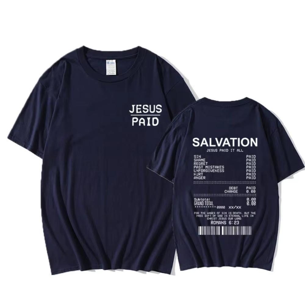 Christian Salvation Jesus Paid It All Graphic Tshirt Men's Women's Fashion Oversized Short Sleeve Vintage T-shirt