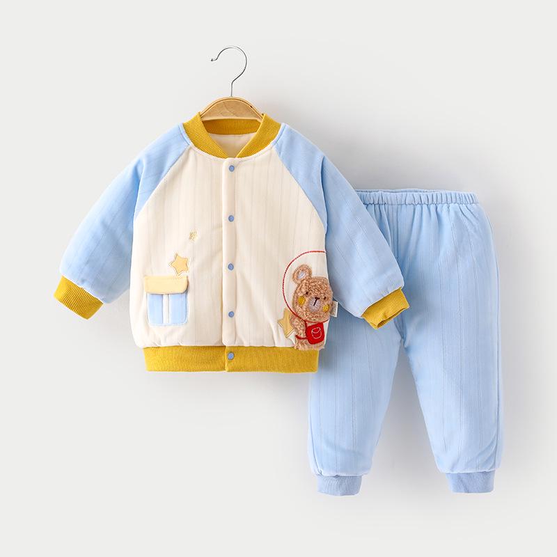 

Детский трехслойный стеганый термобельевый комплект: Куртка и брюки с хлопковым утеплителем для мальчиков и девочек, идеально подходят для осени и зимы 73cm (12-16 lbs)