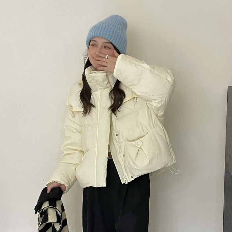 Autumn and winter new down jacket women's short hooded loose and versatile trendy thickened warm white duck down jacket