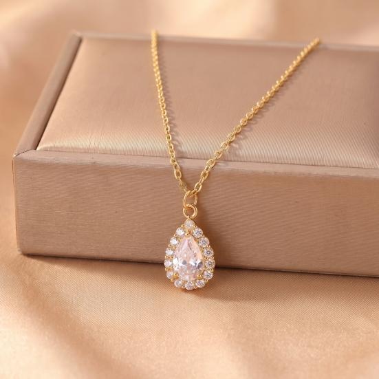 Elegant Alloy Chain for Women Water Drop Necklace Women, Cubic Zirconia Rhinestone Delicate Necklaces Girls Pendant, Sparkling Statement Jewelry