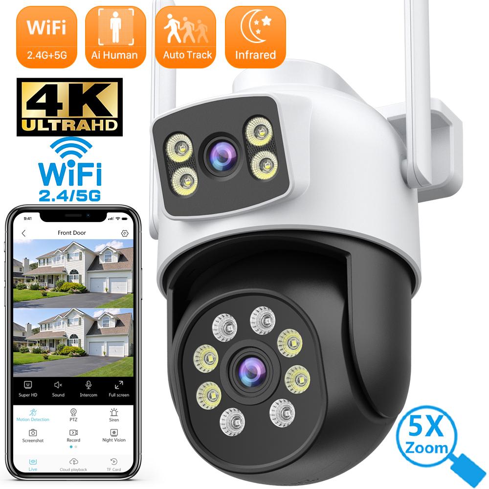 

8MP/10MP Wi-Fi PTZ IP-камера спостереження 5Ghz Dual Lens Домофон у реальному часі Human Detect Smart Alert 4K Outdoor Security Cameras 10MP Camera NO Card