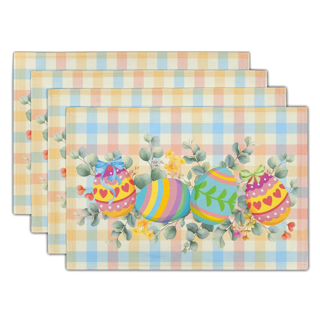 Watercolor Floral Placemats Set of 4 Blue Yellow Poppy Flowers Washable Non-Slip Heat Resistant 12×18 Inch Spring Summer Seasonal Linen Fabric Table M
