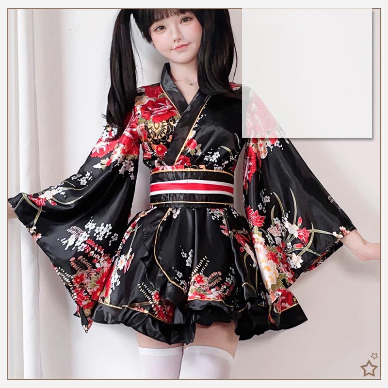 Japanese Yukata Robes Kawaii Girls Floral Printed Haori Suit Lovely Lolita Dress Women Maid Cosplay Costume Halloween