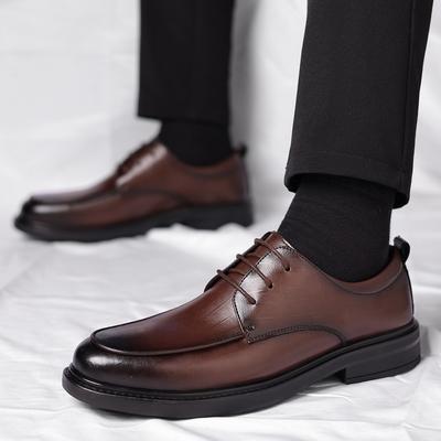 Men's Breathable Leather Shoes Lace Up Black Soft Leather Soft Bottom Spring Autumn Best Man Men's Business Formal Casual Shoes